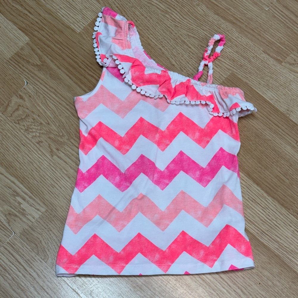 Arizona Jean Co Girls XL 6X Pink White Chevron Ruffle Strap Camisole Tank Top